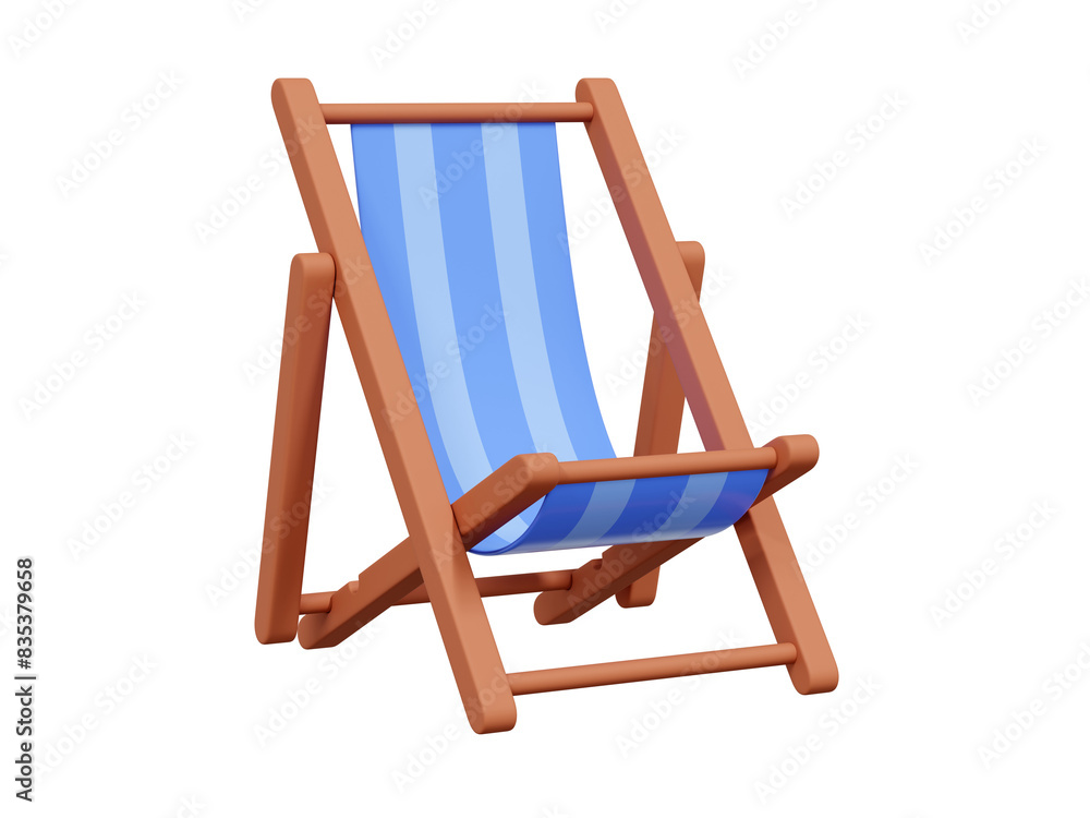 Lounge chair 3d render for sea beach vacation or pool relax concept. Cartoon isolated illustration of blue textile and wood deckchair for summertime tropical travel holiday and season sale design. Lounge chair 3d render for sea beach vacation or pool relax concept. Cartoon isolated illustration of blue textile and wood deckchair for summertime tropical travel holiday and season sale design.