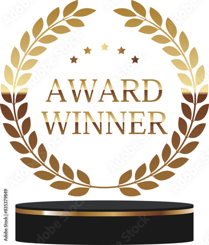 高級感のある月桂冠エンブレムとライン入りの台座　ゴールド