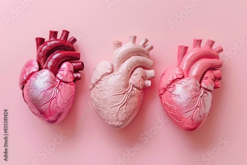 Minimalist heart shapes in light red and pink, symbolizing cardiovascular health photo