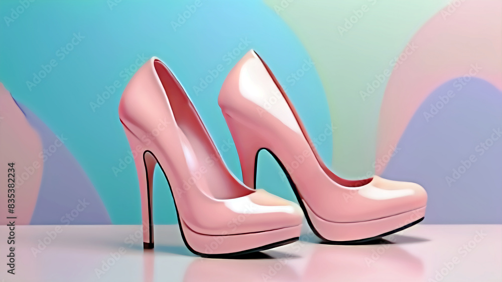 A pair of pink high-heeled women's shoes. A pair of pink high-heeled women's shoes.