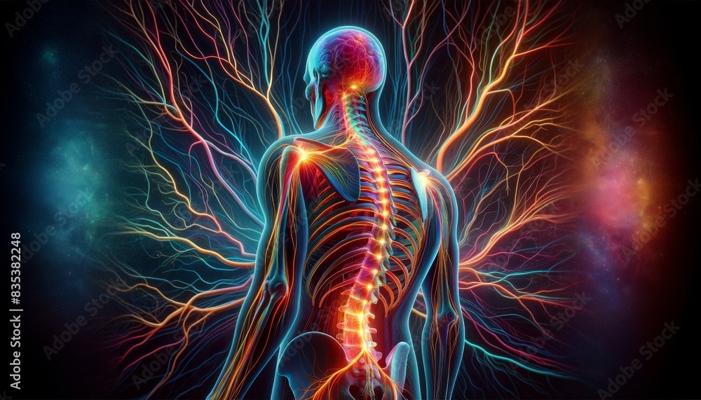 Colorful digital illustration of the human nervous system highlighting ...