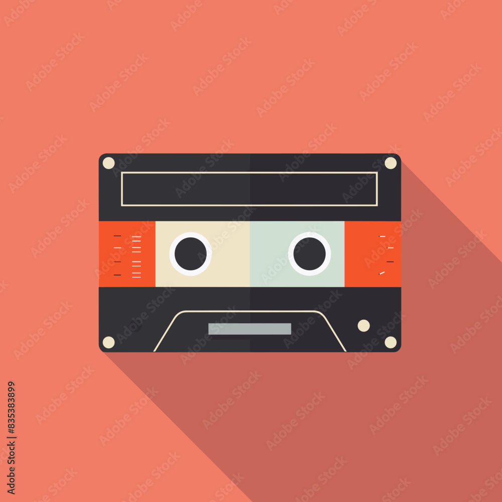 Retro Cassette Tape on Pink Background with Long Shadow Retro Cassette Tape on Pink Background with Long Shadow