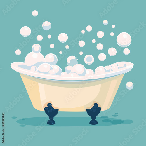 Bathtub Full of Bubbles on Green Background
