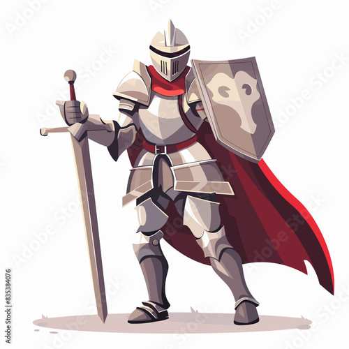 Medieval Knight in Armor with Sword and Shield