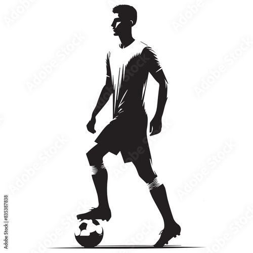 a high-resolution vector black color silhouette of an accurate and realistic soccer player with original height and weight
