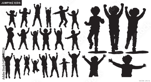 Silhouettes of Joyful Child Jumping with Excitement - Dynamic Expressions Collection.