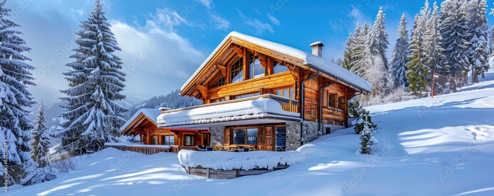 Luxurious mountain chalet in snowy landscape. Luxurious mountain chalet in snowy landscape.