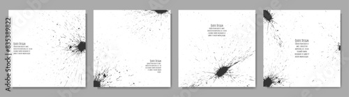 Vector illustration. Editable dirty artistic background set. Black ink splashes. Design elements for social media template, photography overlay, web banner. Messy paint splatter. Old fashioned style