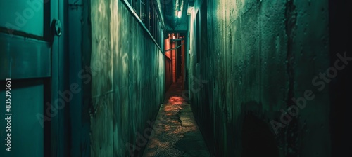 Claustrophobic Nightmare in a Dark, Narrow Alleyway - Eerie, Creepy Concept for Horror Design, Poster, or Book Cover © spyrakot