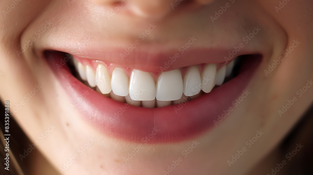 Close up of a smiling woman with white teeth, Close up view of a women mouth with healthy teeth Close up of a smiling woman with white teeth, Close up view of a women mouth with healthy teeth