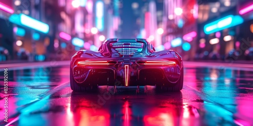 futuristic scifi concept generic design of a car with HUD and neon details for futuristic robotaxi and driverless concepts as wide banner with copy space area - Generative AI © Neha Focus