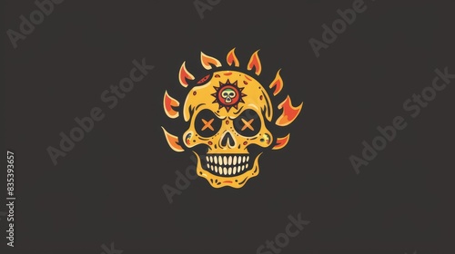 Logo of a skull pizza with a Mexican twist logo of a fiery pizza