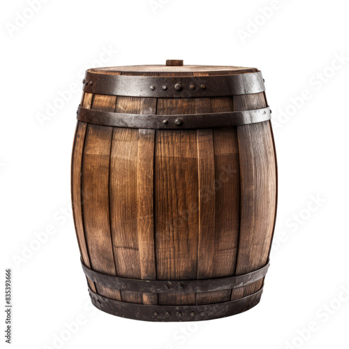 old barrel isolated on transparent background, png, cut out.
