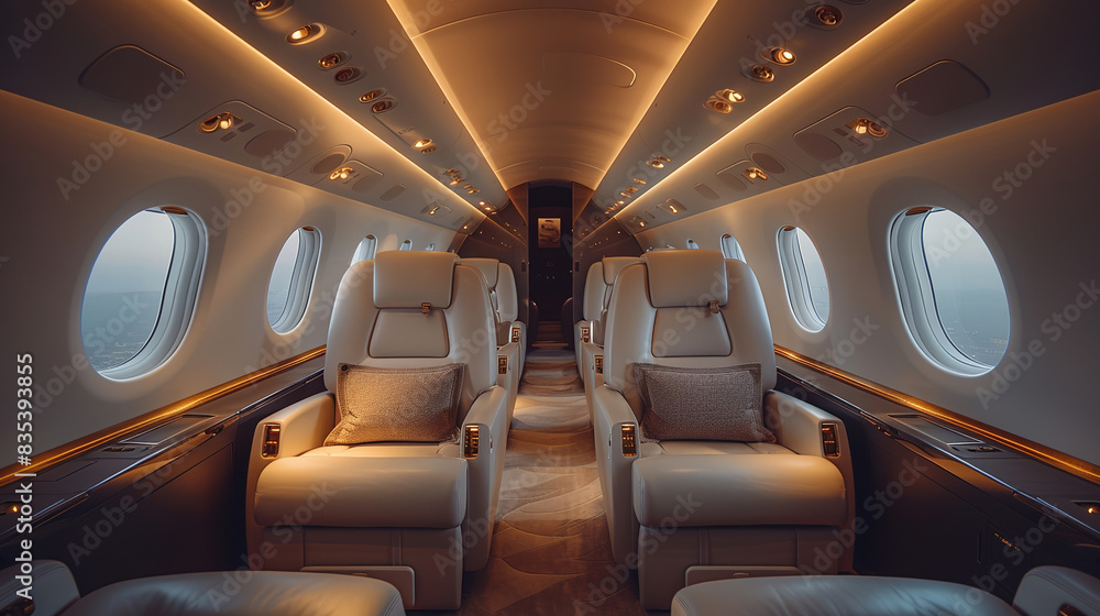 Business class in a superjet aircraft in coffee tones Business class in a superjet aircraft in coffee tones