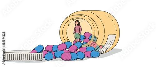 Illustration of person with medicine pills, social issues concept, vector design