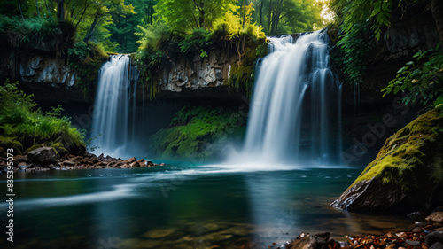 generative ai,waterfall with a waterfall in the background and a waterfall in the foreground.