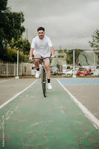 Young man riding a bicycle