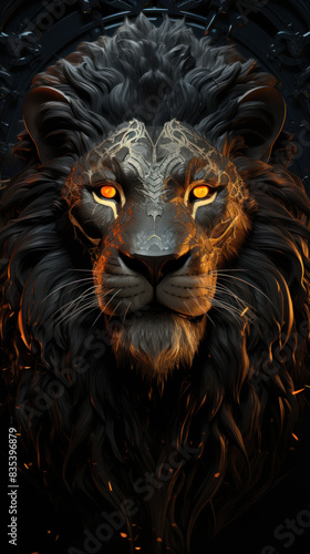 Fiery Lion on a black background. © writerfantast