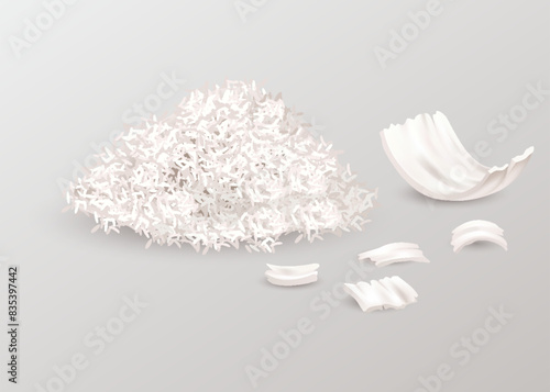 Coconut shavings. Summer organic fruit for healthy lifestyle. Cartoon symbol for any design advertising. Hand drawn vector illustration isolated on white background