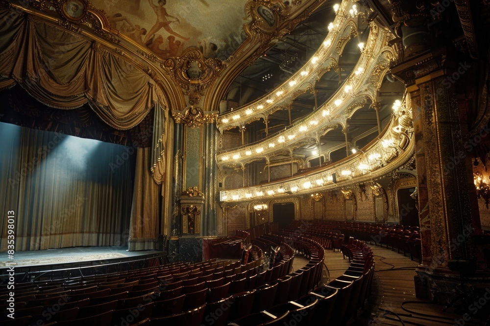 Obraz premium A traditional theatre with a stage and curtain