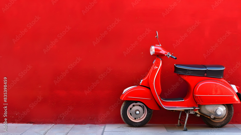 Fototapeta premium red vintage scooter in front of a red wall