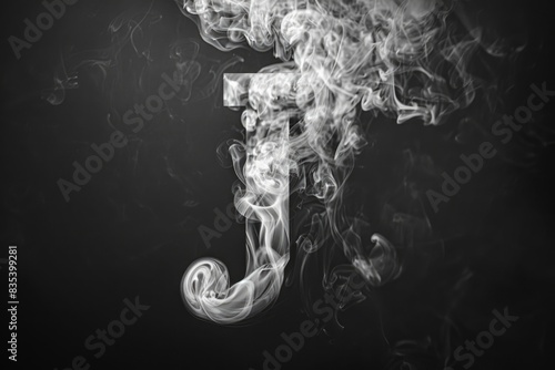 A black and white photograph of a smoke letter 'J' photo