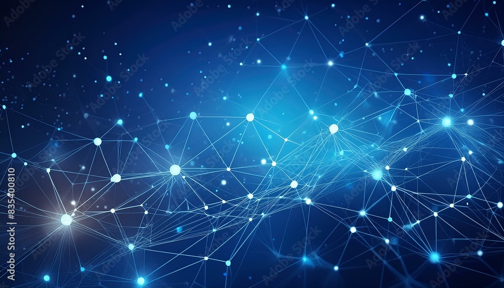 Fototapeta premium Abstract connected dots on bright blue background. Technology concept