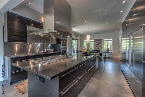 A contemporary kitchen featuring stainless steel appliances and sleek design