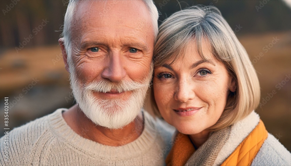 Close up of a mature beautiful Scandinavian couple consisting of an older Nordic Caucasian man and an older European Scandinavian woman who are in love. The shot shows details of their faces Close up of a mature beautiful Scandinavian couple consisting of an older Nordic Caucasian man and an older European Scandinavian woman who are in love. The shot shows details of their faces