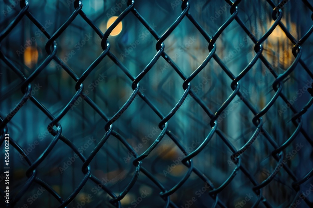 A close-up view of a chain link fence with rusted links and barbed wire A close-up view of a chain link fence with rusted links and barbed wire