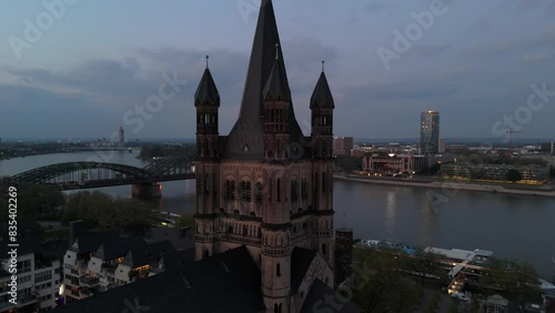 Church Koelner Dom Cologne Germany drone aerial orbit dusk photo