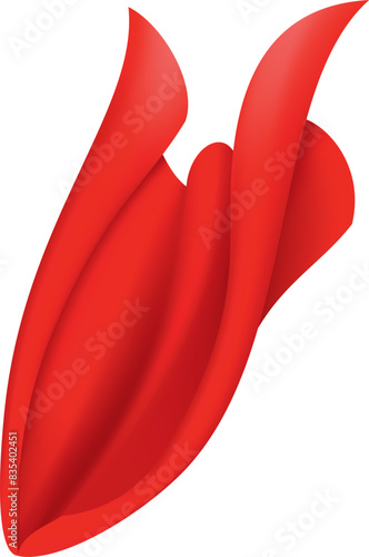Woman superhero silhouette costume element. Scarlet fabric silk cloak. Mantle costume or cover cartoon vector illustration