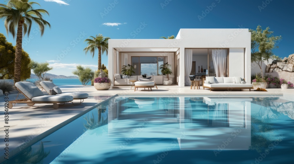 view garden with pool of modern villa view garden with pool of modern villa