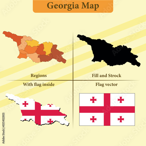 Georgia vector map states and lines and full with flag