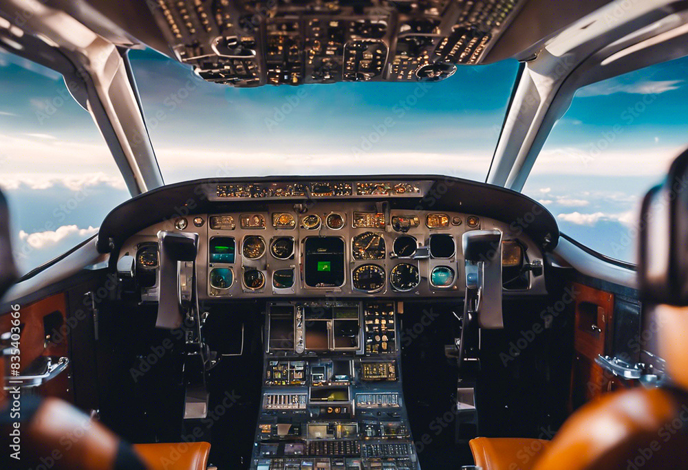 Fototapeta premium The interior of an airplane cockpit