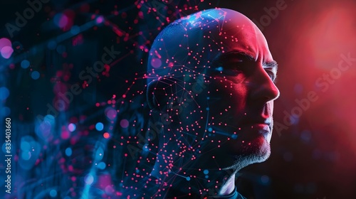Bald Man Integrating With Circuitry Neural Network Matrix Machines (Generative AI)
