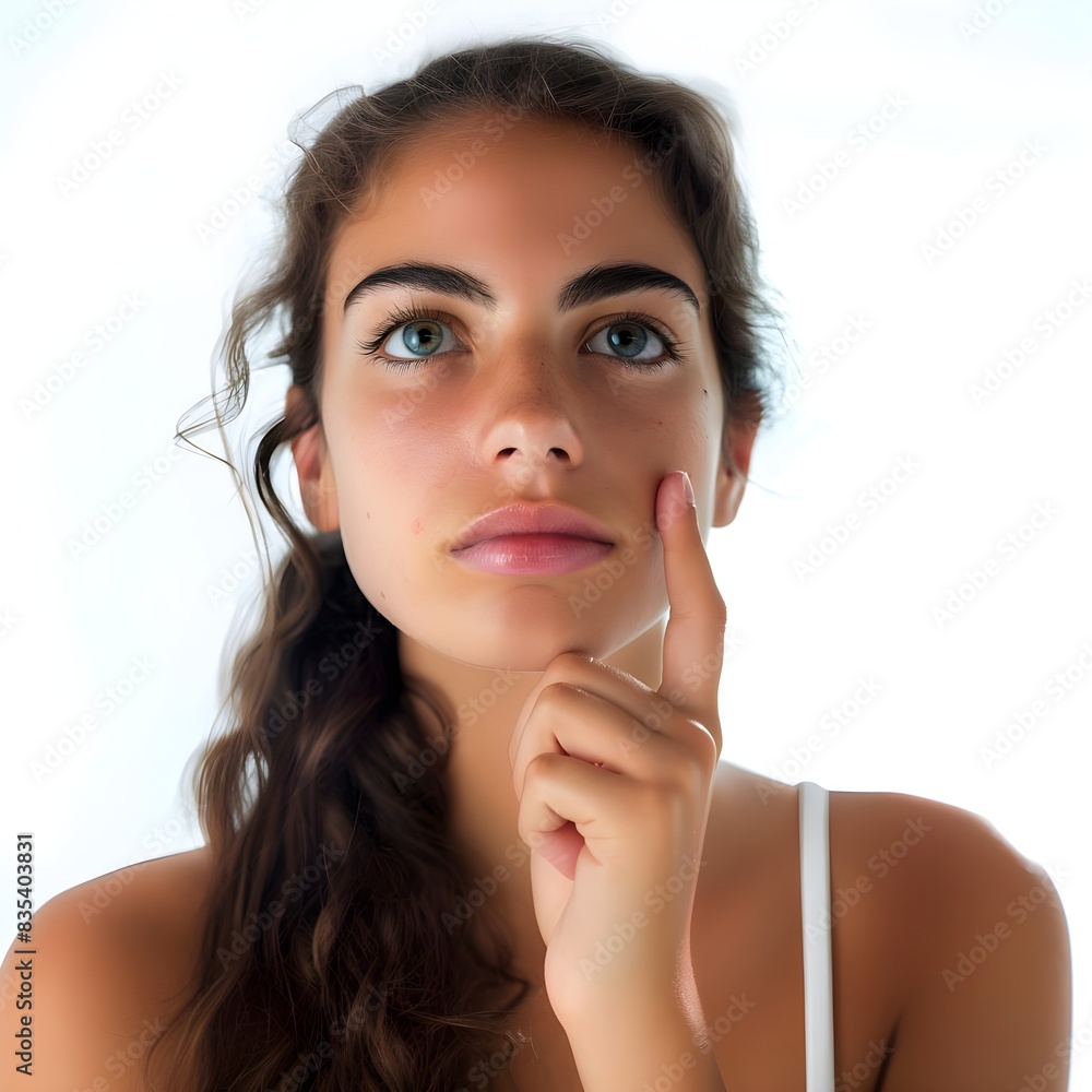 portrait of a young woman with doubtful face portrait of a young woman with doubtful face