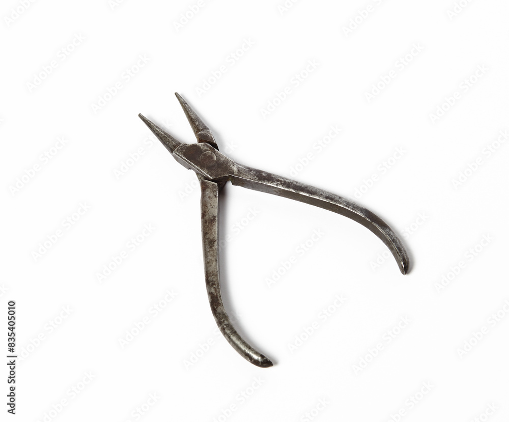 Round-nose pliers isolated on white background. Manual instrument, space for text