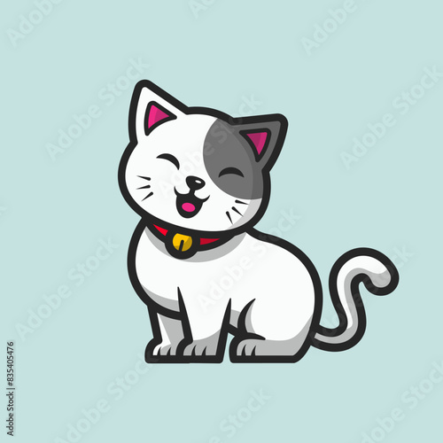 Flat Cute Cat Cartoon Smiling Kawaii Style Clip Art