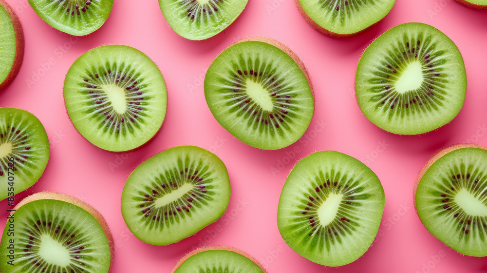 Sliced kiwi fruits on pink background Sliced kiwi fruits on pink background