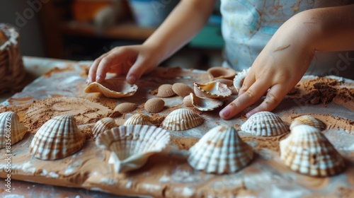Handmade shells created from clay by a woman, can be used for decorative or symbolic purposes photo