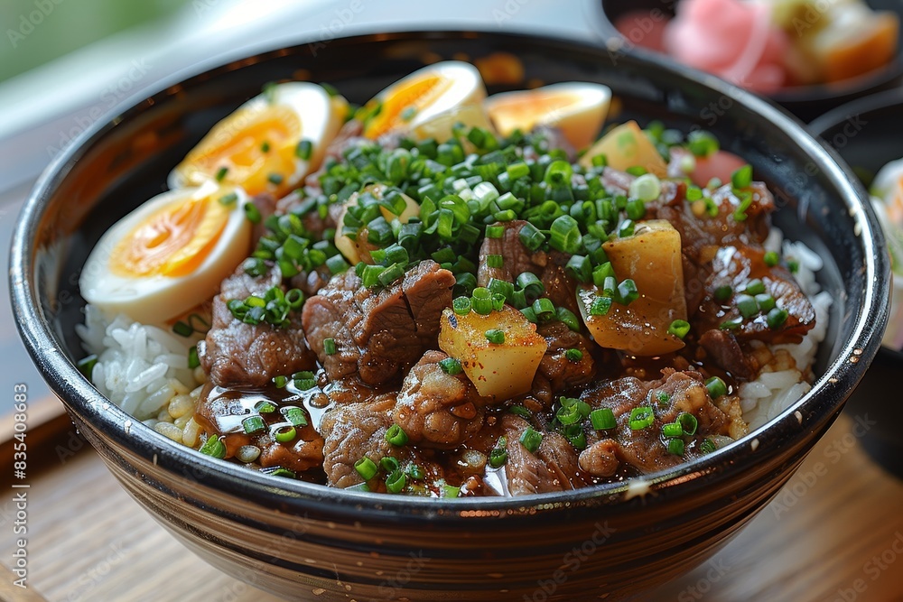 Donburi - Rice bowl topped with beef (gyudon), chicken (oyakodon), or seafood. Donburi - Rice bowl topped with beef (gyudon), chicken (oyakodon), or seafood.