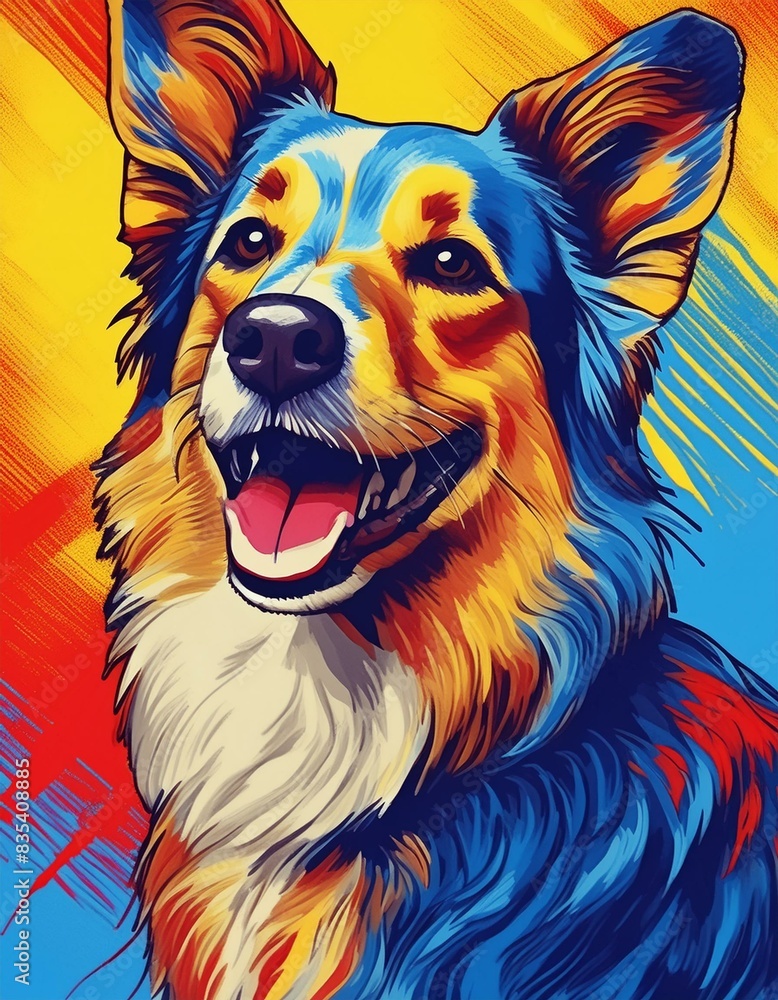 Naklejka premium illustration of a happy dog with bright colours