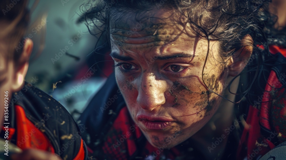 A close-up shot of a person's face with dirt and grime accumulated, possibly after working outdoors A close-up shot of a person's face with dirt and grime accumulated, possibly after working outdoors