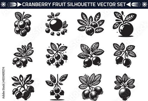 Cranberry fruit silhouette vector illustration set