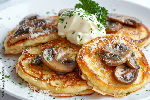 Savory Crepes Topped With Sauteed Mushrooms and Creamy Sauce