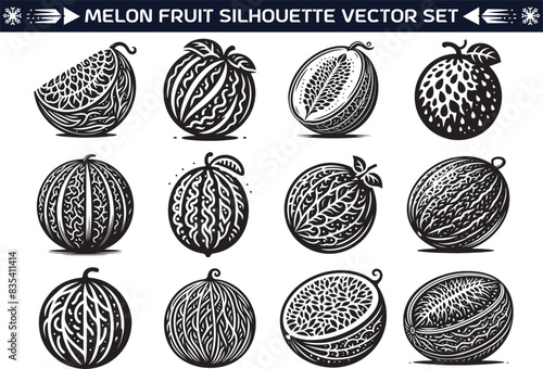 Melon fruit silhouette vector illustration set