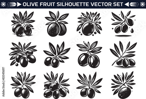 Olive fruit silhouette vector illustration set