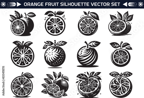 Orange fruit silhouette vector illustration set
