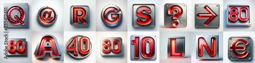 Brushed steel with red glass Lettering Typeface. AI generated illustration